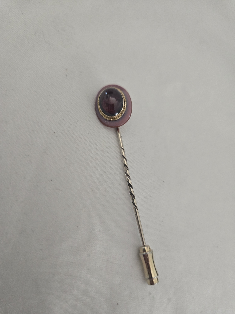 Victorian Stick/Tie/Hat Gold Pin with Garnet/Ruby Cabochon
